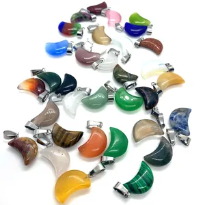 Assorted crescent moon natural stone pendants with silver clasps for DIY jewelry making