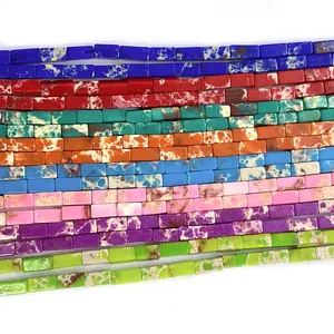 Cuentas rectangulares de piedra natural colorida 2x4mm para joyería DIY