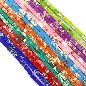 Cuentas de piedra natural rectangulares en colores vibrantes con textura de mármol para DIY
