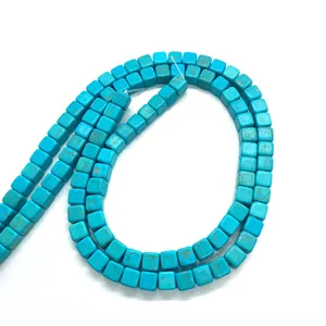 Square synthetic blue turquoise stone beads for DIY jewelry with natural brown veins