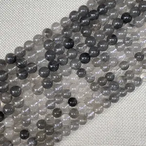 Multiple strands of 4mm-12mm round grey and black natural stone beads for DIY jewelry