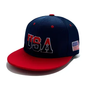 Marineblaue und rote Snapback-Cap mit USA 3D-Stickerei und Flaggen-Detail