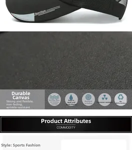 Close-up of durable canvas fabric texture and mesh details on black baseball cap