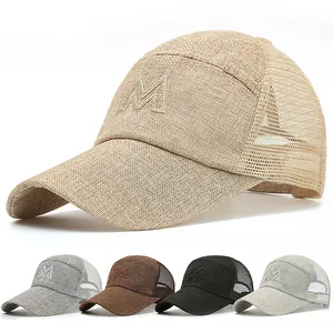 Breathable Mesh Baseball Cap For Men Women Adjustable Trucker Hat Long Brim Sun Protection Outdoor Sports M Letter Hat
