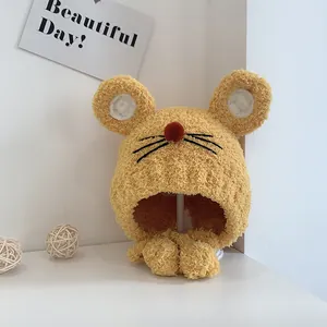 Bonnet à Oreillettes Mignon Souris de Dessin Animé pour Enfants Bonnet en Polaire Peluche Chaude d'Hiver pour Bébés Garçons Filles