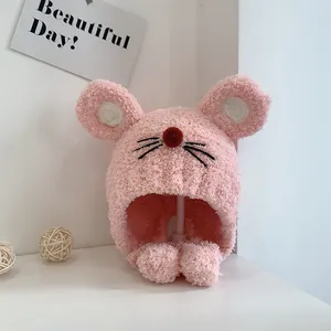 Chapeau de trappeur rose pour bébé avec oreilles d'ours en peluche pour l'automne