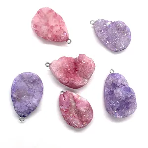 Set van 6 druzy kristallen druppelhangers in roze en paars voor DIY sieraden maken