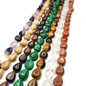 Teardrop gemstone beads collection including amethyst and malachite for DIY jewelry making