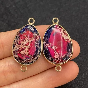 Waterdrop shaped pink and purple imperial stone pendant with gold metal double rings