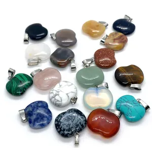Collection de pendentifs en pierre naturelle en forme de pomme avec fermoirs argentés