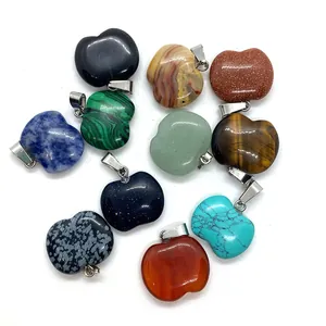 Pendentifs en pierre naturelle de 19x20mm en forme de pomme avec fermoirs en métal