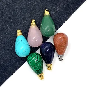 Pendentif Goutte d'Eau en Pierre Naturelle Avec Bouchon à Vis en Acier Inoxydable pour Parfum Diffuseur d'Huiles Essentielles Urne Commémorative Accessoire de Création de Bijoux DIY