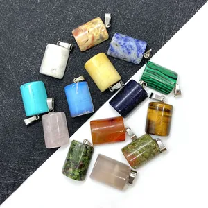 Natural Stone Semi-Cylindrical Pendant DIY Jewelry Making Accessories Polished Gemstone Charm Pendant Only Without Chain