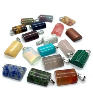 Assorted 15x25mm semi-cylindrical natural stone pendants with silver metal clasps
