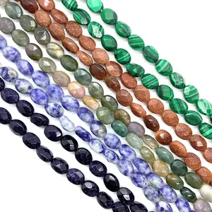 Faceted oval gemstone beads in tiger eye and goldstone for DIY jewelry making