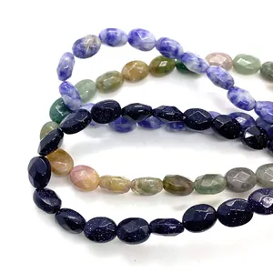 Perles ovales facettées en pierre naturelle 6x8x4mm pour bijoux DIY en diverses couleurs