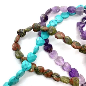Faceted heart-shaped natural stone beads in assorted colors for DIY jewelry making