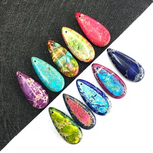 Water-drop shaped natural imperial stone pendants with colorful marble textures for jewelry DIY