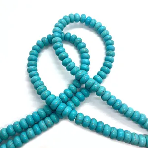 Perle piatte a disco in turchese blu sintetico con venature marroni per creazione gioielli fai-da-te