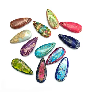 Set de colgantes de jaspe imperial en forma de gota con textura de mármol para joyería DIY