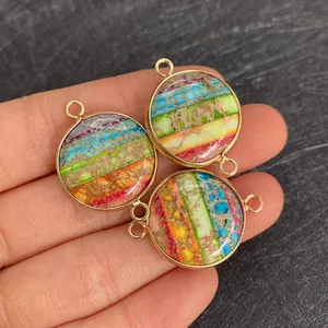 Natural turquoise pendants with gold metal frames for DIY necklace jewelry making