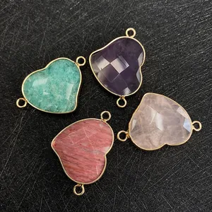Gefacetteerde natuursteen connectoren met gouden rand en dubbele lussen voor DIY sieraden