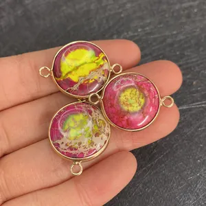 Natural round stone connectors with gold plating for handmade DIY jewelry necklaces