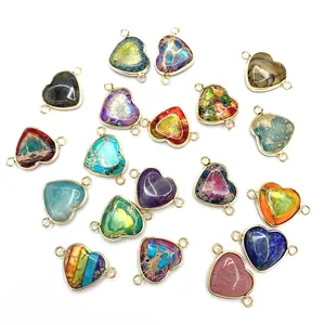 Conectores de corazón en piedra natural dorados para creación de joyería DIY