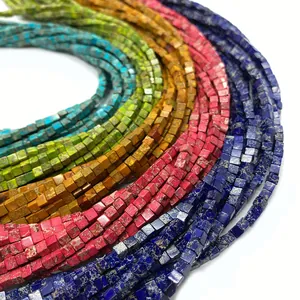 3mm natural imperial stone square cube beads in multiple colors for DIY jewelry making