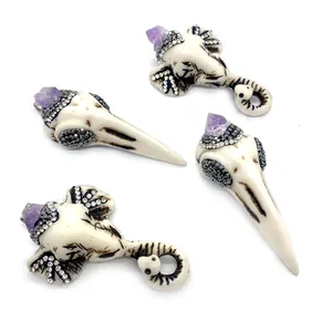 Boho Ethnisch Vogelschädel Elefantenkopf Anhänger Amethyst Optik Kristall Strass Acryl DIY Halskette Schmuckherstellung Charms