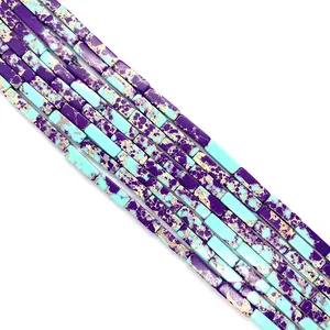 Macro shot of 4x13mm rectangular turquoise stone beads for jewelry DIY necklace design