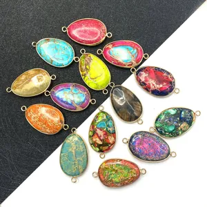 Colorful natural imperial stone teardrop and oval connectors with gold double loops