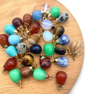 Mix of teardrop natural stone pendants with gold plated clasps for DIY jewelry making
