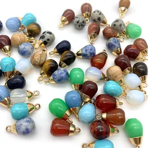 Teardrop gemstone pendants with gold caps for DIY jewelry making in various colors