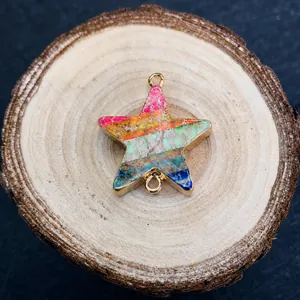 Star-shaped emperor stone connector with multi-color splicing and gold metal edges
