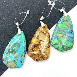 Pendentif en Pierre Naturelle Forme de Larme Avec Boucle en Acier Inoxydable Pierre Mosaïque Accessoire de Bijouterie DIY