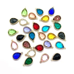 Faceted teardrop natural stone pendants with gold metal frames for DIY jewelry making