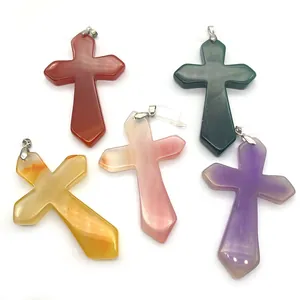 Ciondoli a croce in agata naturale lucida in vari colori con ganci in metallo per gioielli DIY