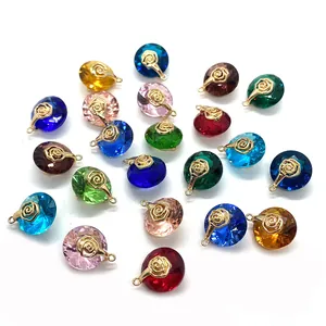 Faceted crystal gemstone pendants with rose gold flower caps in multiple colors