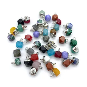 Faceted natural stone pendants in various colors with silver metal loops for DIY necklaces