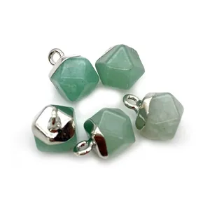 Faceted green natural stone pendants 8x11mm with silver metal clasps for DIY jewelry