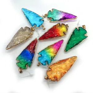 Colgantes de flecha de cristal natural con borde dorado y hebilla de metal para joyas DIY