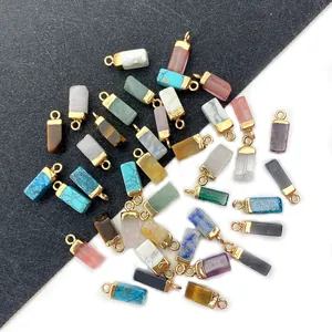 Rectangle natural stone pendants with gold plated bail in assorted gemstones for DIY jewelry