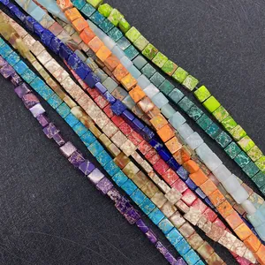 Macro shot of 4-6mm colorful square natural stone beads for DIY jewelry making