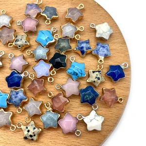 Pendentifs en pierre naturelle en forme d'étoile avec Lapis-Lazuli et boucles dorées