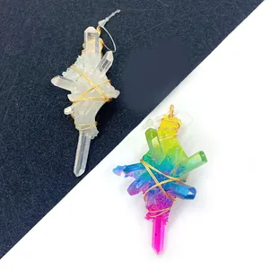 Natural Crystal Irregular Raw Stone Pendant With Wire Wrapped Detail For DIY Jewelry Making Bohemian Style Healing Stone