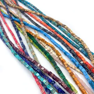 Brins de perles carrées en pierre naturelle de 4mm pour création de bijoux DIY