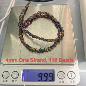 Irregular 4mm natural stone beads on a digital scale showing weight of 9.99g for 118 pieces