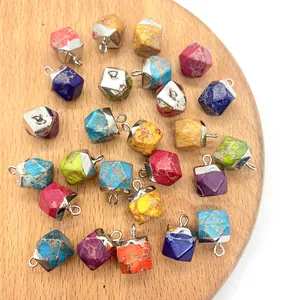 Pendentifs en pierre naturelle facettée avec anneaux argentés pour création bijoux DIY