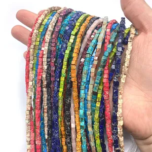 Perles cubes de 3mm en pierre naturelle multicolore pour accessoires bijoux DIY